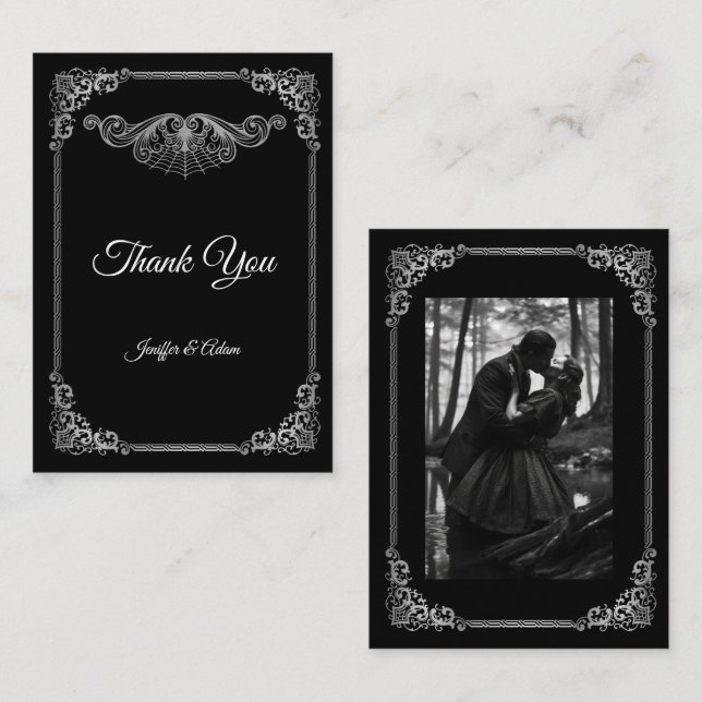 Elegant black and white Gothic  wedding Card (Front/Back)