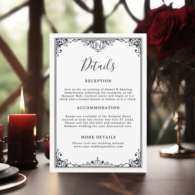 Elegant Black and White Gothic Wedding Details Enclosure Card (Creator Uploaded)