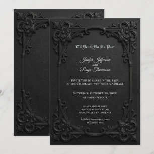 Elegant black and white Gothic wedding Invitation