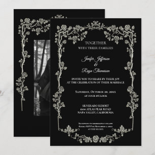 Elegant black and white Gothic wedding Invitation