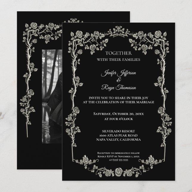 Elegant black and white Gothic wedding Invitation (Front/Back)