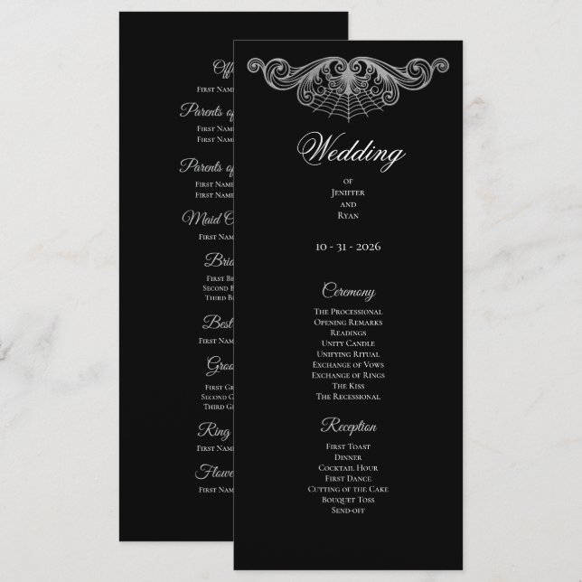 Elegant black and white Gothic Wedding Program (Front/Back)