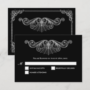 Elegant black and white Gothic Wedding RSVP Card