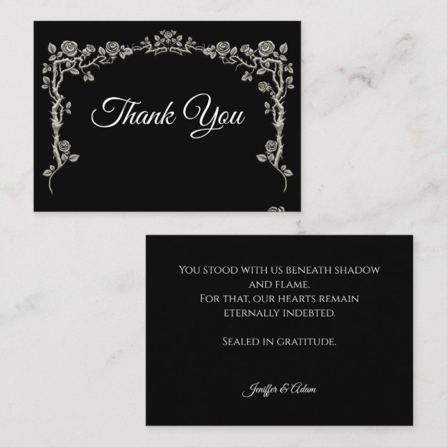 Elegant black and white Gothic wedding Thank You Card (Front/Back)
