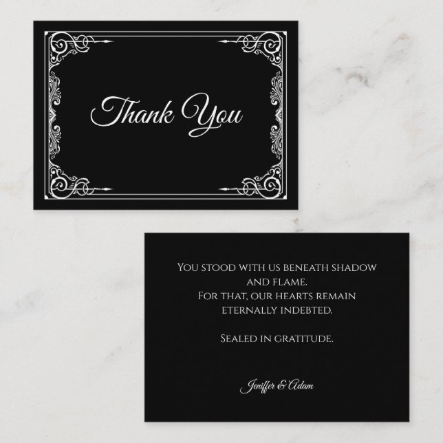 Elegant black and white Gothic wedding Thank You Card (Front/Back)