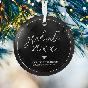 Elegant Black and White Graduate 2025 Graduation Glass Tree Decoration