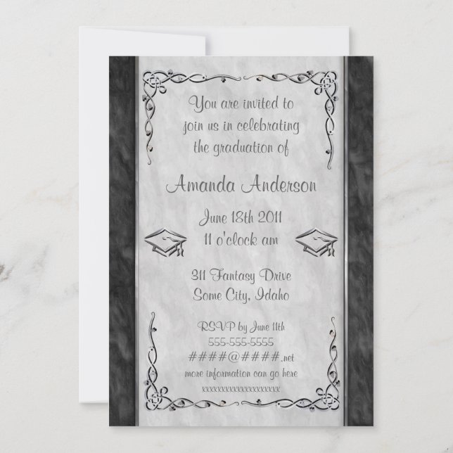 Elegant Black and White Graduation Invitations (Back)