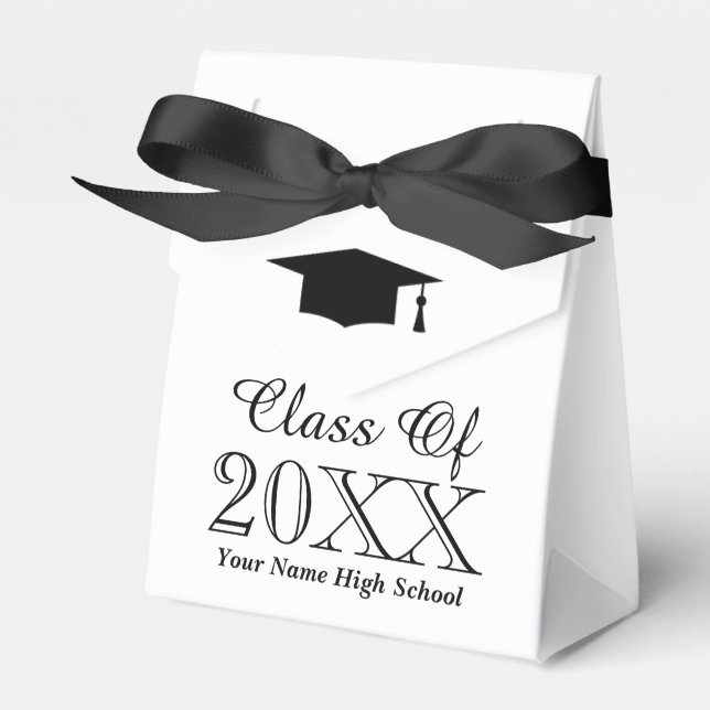 Elegant black and white graduation party favour box (Front Side)