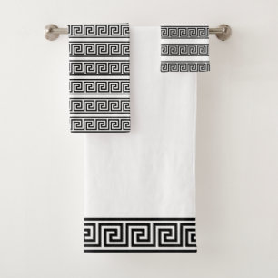 Elegant Black and White Greek Pattern Bath Towel Set