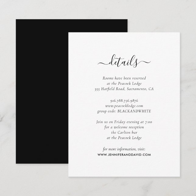 Elegant Black and White Guest Information Cards (Front/Back)