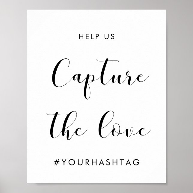 Elegant black and white hashtag wedding sign (Front)