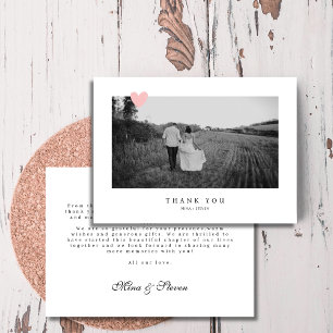Elegant Black and white heart photo wedding  Thank You Card