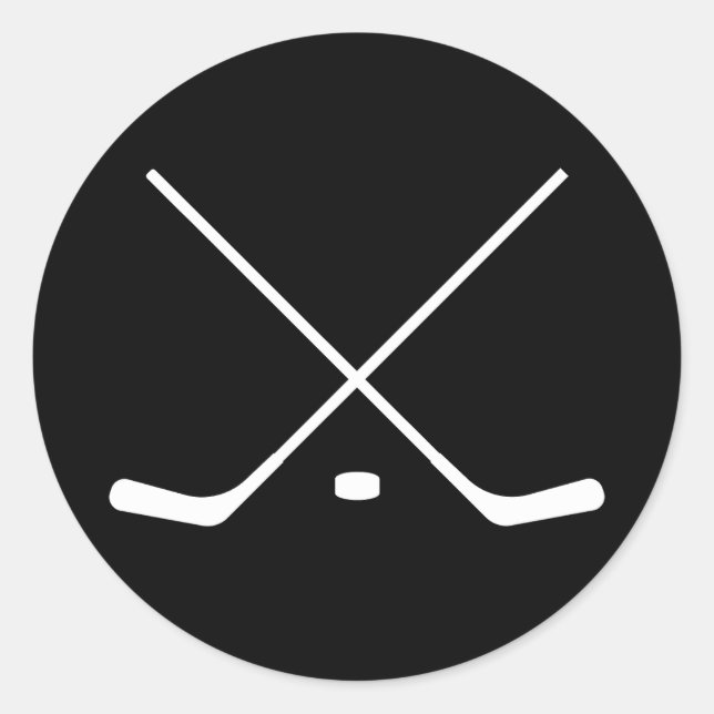 Elegant black and white Hockey Sticks and Puck     Classic Round Sticker (Front)
