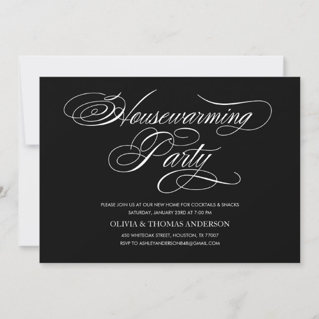 Elegant Black and White Housewarming Invitations (Front)
