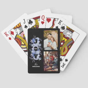 Elegant Black and White Joy Christmas Photo Playing Cards