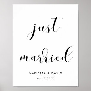 Elegant black and white Just married wedding sign
