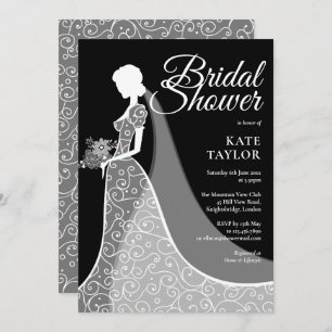 Elegant Black and White Lace Gown Bridal Shower Invitation