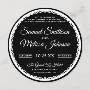 Elegant Black and White Lace Wedding Invitation