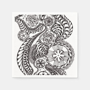 Elegant Black and White Lace Zen Doodle Floral Pap Napkin