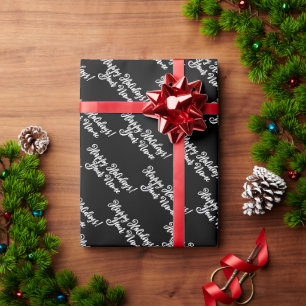 Elegant black and white lavish script Christmas Wrapping Paper