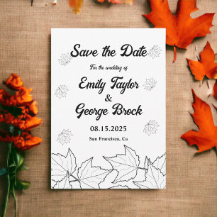 Elegant Black And White Leaves Rustic Fall Wedding Save The Date