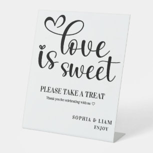 Elegant Black and White Love Is Sweet Wedding Pedestal Sign