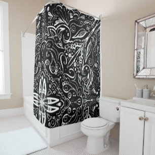 Elegant black and white mandala design throw pillo shower curtain