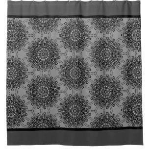 Elegant Black and White Mandala Pattern with Grey Shower Curtain