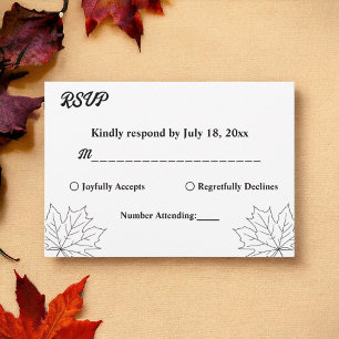 Elegant Black And White Maple Rustic Fall Wedding RSVP Card