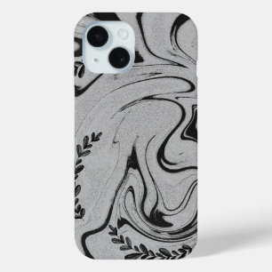 Elegant Black and White Marble Leaf Swirl iPhone 1 15 Case
