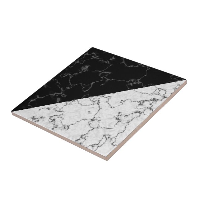 Elegant Black and White Marble Triangles Ceramic Tile (Side)