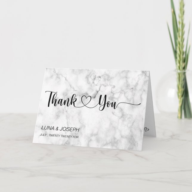 Elegant black and white marble wedding thank you  (Front)