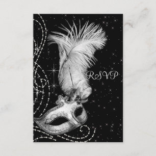 Elegant Black and White Masquerade Party RSVP Card