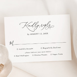 Elegant Black and White Meal Options Wedding RSVP Card