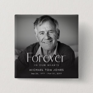 Elegant Black and White Memorial Funeral Photo 15 Cm Square Badge
