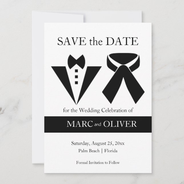 Elegant Black and White Men Couple Wedding Save The Date (Front)