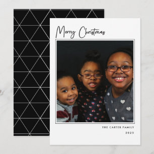 Elegant Black and White Merry Christmas Photo Card