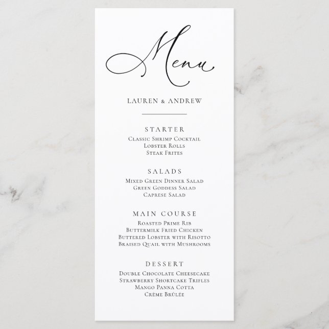 Elegant Black and White Minimalist Flat Menu (Front)