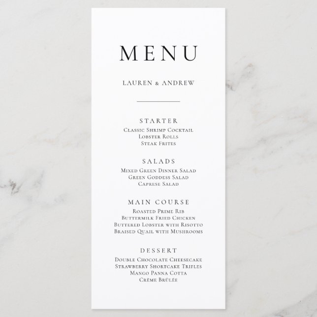 Elegant Black and White Minimalist I Flat Menu (Front)