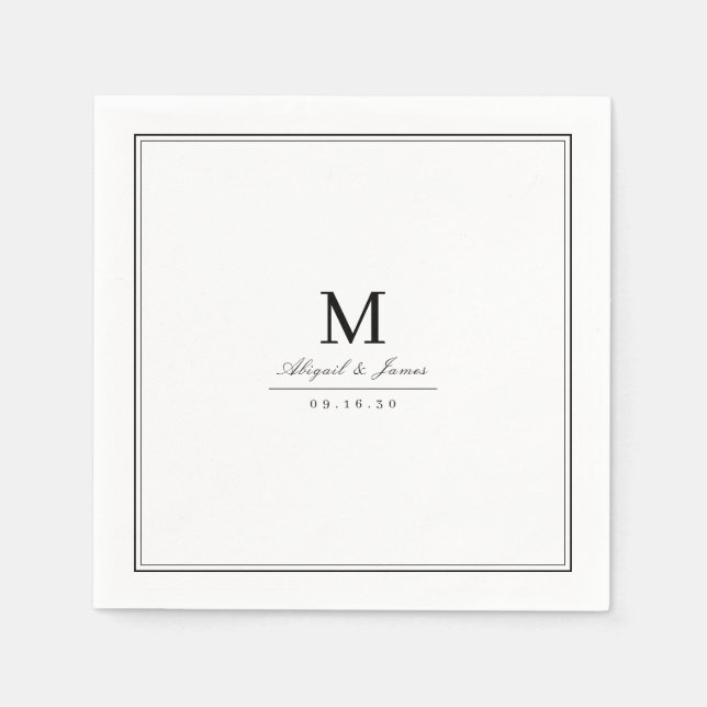 Elegant black and white minimalist monogram napkin (Front)