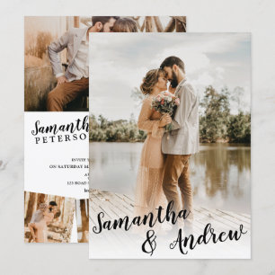 Elegant black and white minimalist photo wedding invitation