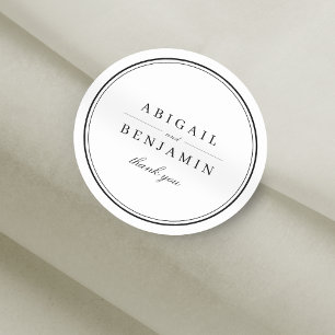 Elegant black and white minimalist wedding favour classic round sticker