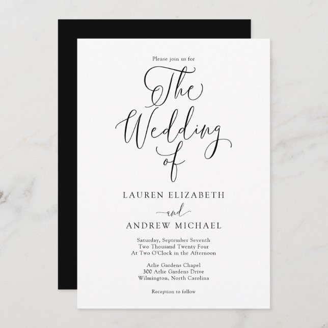 Elegant Black and White Minimalist Wedding Invitat Invitation (Front/Back)