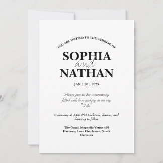 Elegant Black and White Minimalist Wedding  Invitation