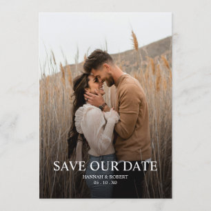 Elegant Black and White Minimalist Wedding Photo Save The Date