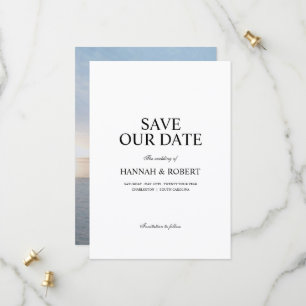Elegant Black and White Minimalist Wedding Photo Save The Date