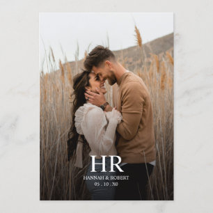 Elegant Black and White Minimalist Wedding Photo Save The Date