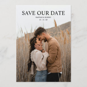 Elegant Black and White Minimalist Wedding Photo Save The Date