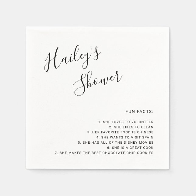 Elegant Black and White Modern Bridal Shower Napkin (Front)