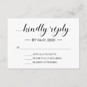 Elegant Black and White Modern Minimalist RSVP Card